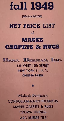 BENJ. BERMAN INC 1949 Magee Carpets And Rugs Price List Book A1 • $4.95