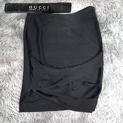 Vintage 2000’s GUCCI Italy Tom Ford Womens Mini Short Viscose Black Tube Skirt L • $80