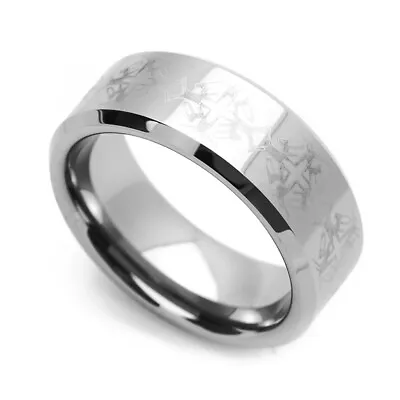 Men 8MM Comfort Fit Tungsten Carbide Wedding Band Cross Patern Engraved Ring • $34.99