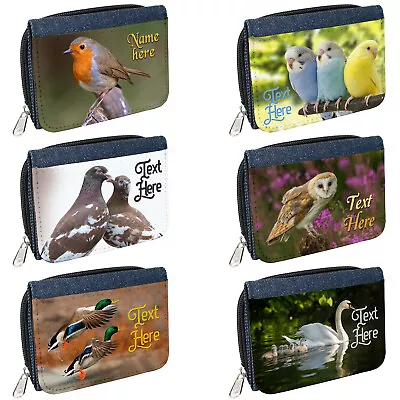 £12.95 • Buy Personalised Bird Purse Denim Coin Wallet Womens Owl Eagle Budgie Birthday Gift