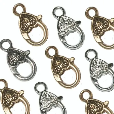 LARGE HEART LOBSTER CLASPS SILVER ANTIQUE BRONZE GOLD COPPER  26mm X 13mm SC12 • £6.99