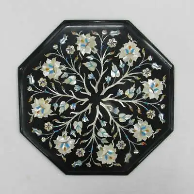 12  Black Marble Table Top Semi Precious Stones Inlay Handmade Art • £209.98