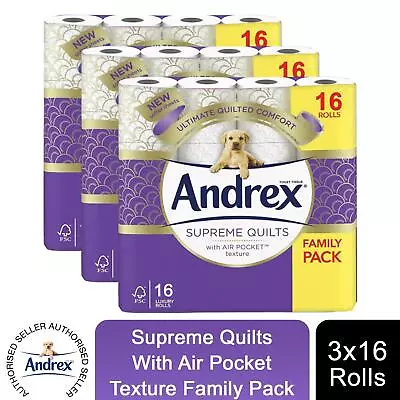 Andrex Toilet Rolls X48 Supreme Quilts Fragrance-Free 3 Ply Toilet Paper • £30.99