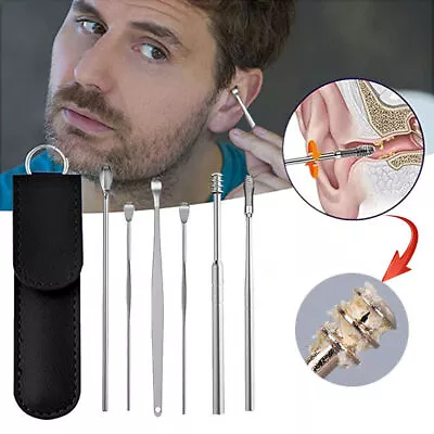 6PCS Ear Pick Cleaning Set Spiral Tool Spoon Ear Wax Remover Cleaner Curette Kit • £5.35