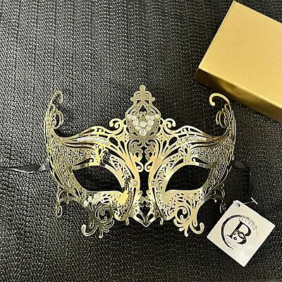 Gold Fancy Extravagant Laser Cut Metal Venetian Masquerade Mask For Women • $18.95