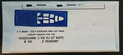 E-Z MASKS 1/48 Ki-27 NATE  #66 For Hasegawa Canopy Pre-Cut Vinyl Mask INCOMPLETE • $4.50