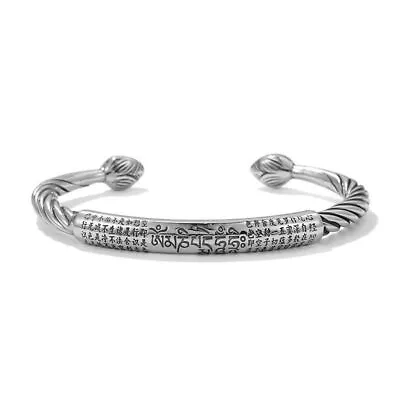 Tibetan Retro 925 Silver Buddhism Twisted Bracelet Open Bangle Cuff Men Jewelry • $3.40