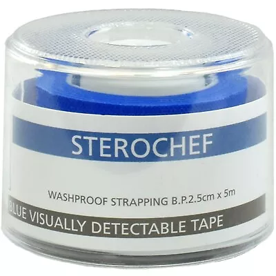 BLUE WASHPROOF STRAPPING TAPE Catering Sports Medical Support 2.5cm X 5m Roll • £3.25