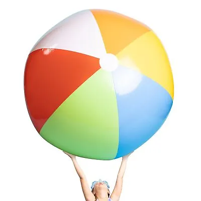Top Race 5' Large Beach Balls - Giant Rainbow Color Oversized Blow Up Plastic G • $32.85