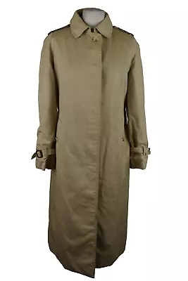 BURBERRY Beige Trench Coat Jacket Size 12 Long Womens Button Up Mac Outdoors • £95