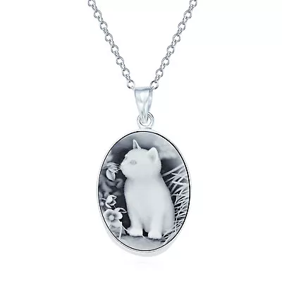 Vintage Style Black Kitten Cat Cameo Necklace Sterling Silver • $39.99