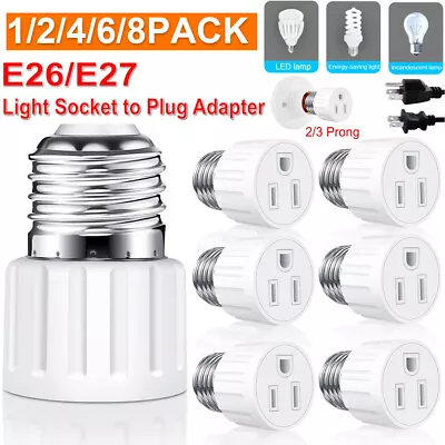 E26/E27 Light Socket To Plug Adapter 2/3 Prong Light Bulb Socket Adapter Outlet • $8.49
