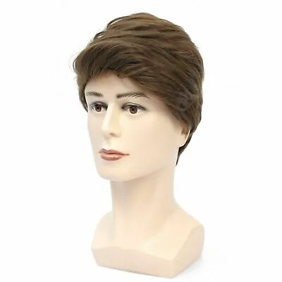 Short Straight Synthetic Wigs For Male Hair Realistic Natural Brown Toupee Wigs • $19.40