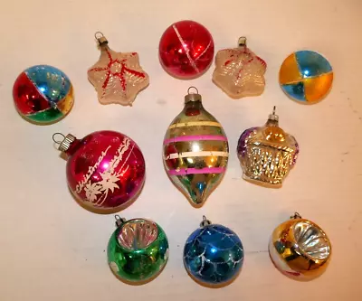 Lot Of 11 Vintage Glass Ornaments-Indents-Stenciled-Asst. Sizes • $24.95