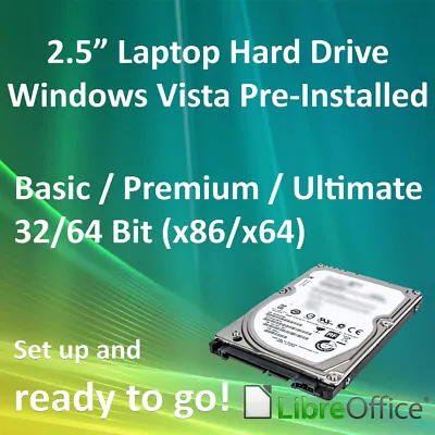 Hard Drive Windows Vista Pre-Installed 32 64 Bit X86 X64 Office Laptop 2.5  SATA • £16.95