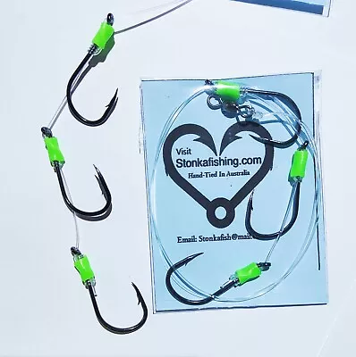 5 X 3 Hook Running Gang 6/0 80lb With Green Lumo Tube Hand-tied Fishing Rigs • $14.50