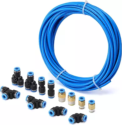 Air Hose Tube Kit-6mm OD W/1/4” Push To Connect AirFittings 13Pcs-Air Line Pipe • $18.95