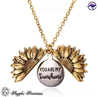 Sunflower Hearts Necklace Antique Hidden Message  YOU ARE MY SUNSHINE  • $5.60