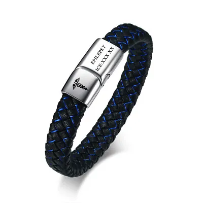 Free Engraving Men Leather Medical Alert ID Bracelet Braided Aid Stainless Steel • £8.98