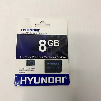 Hyundai 8GB Flash Class 4 Micro SD Memory With Adapter 20MB/S Read Speed • $14.99