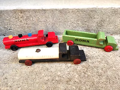 3 Vintage WWII Era Wooden Pull Toy Trucks NOMA & MILK TRANSPORT 1940s • $79.95