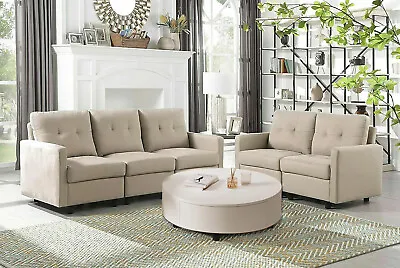 DAZONE 5-Seat Sofa Modern Sectional Couch Set Loveseat Linen Fabric Living Room  • $351.98