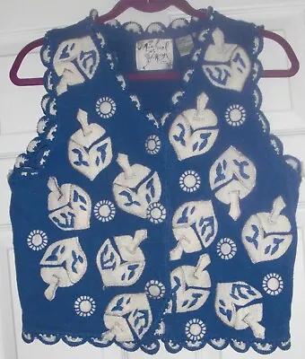 Michael Simon NY S JEWISH HOLIDAY THEME DREIDEL Sleeveless Vest Sweater Blue/Wht • $99