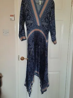 Womens Blue And Multi Dress By H&M With Pleated Skirt Size 10. • £1.99