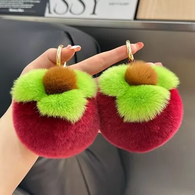 Real Rabbit Fur Mangosteen Keychain Pompom Ball Car Phone Bag Charm Pendant Gift • $15.99