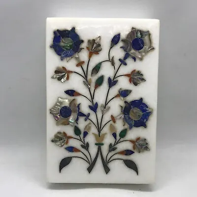 FAB White Marble Pietra Dura Lapis Mosaic Inlay Floral Design Jewelry Box 6 X4  • $179.99