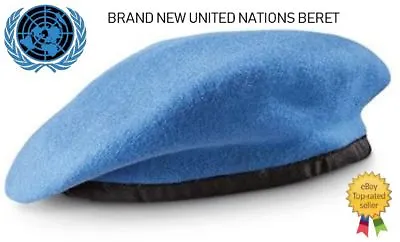 £16.50 • Buy United Nations UN 100% Wool Leather Banded Beret Sky Blue Army Military New 