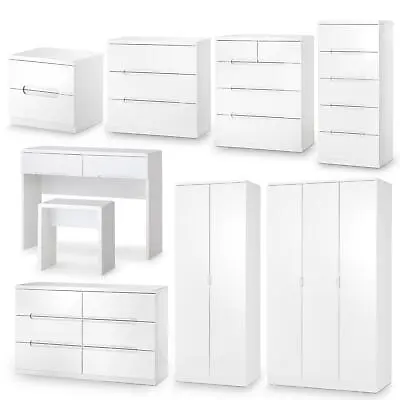 Manhattan Bedside Table Chest Of Drawers Cabinet Wardrobe Dressing Table White • £65.99