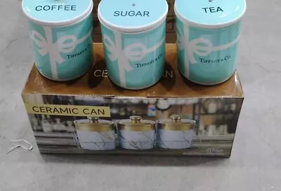 Tea Coffee Sugar Jar White/blue Storage Set Ceramic Air Tight Canister • £29.99