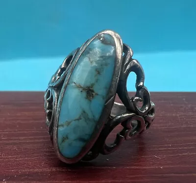 Vintage Ornate Sterling Silver Navajo Turquoise Ring Size 5.5 SS563 • $36