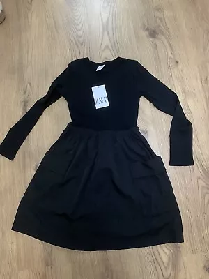 Zara Girls Black Parachute Dress Age 9 Ribbed With Contrasting Skirt BNWT • £3