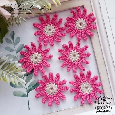 £4.89 • Buy 6 Handmade Crochet Daisy Flowers Fuchsia Pink Applique Scrapbooking Sewing Craft