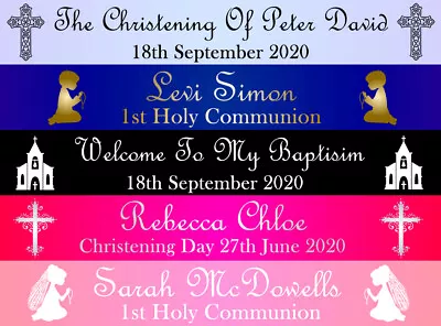 Personalised Christening Holy Communion Baptism Party Banner Rhinestone Option • £2.75