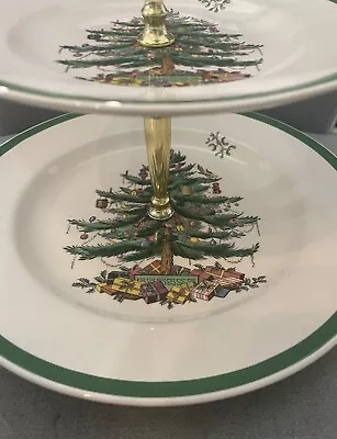 VINTAGE Spode Christmas Tree 2 Tier Dessert Stand - 2 Tier Cake Plate GREAT! • $75