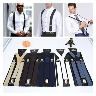 Men Women Clip-on Suspenders Elastic Y-Shape Adjustable Braces Solids More Style • $5.52