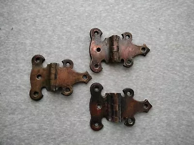 Set Of 3 Antique Vintage Brass Copper Flash Japanned Offset Ice Box Door Hinges • $39.99