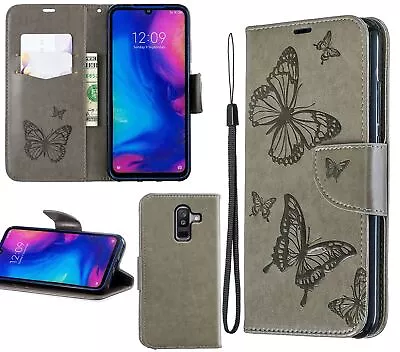 $6.95 • Buy Galaxy J8 2018 Sm J810 Wallet Case Embossed Pu Leather Twin Butterfly