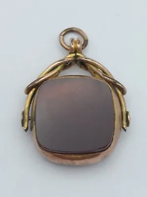 Antique 9ct Rose Gold Carnelian & Blood Stone Swivel Fob Pendant (7.83g)29.9mm L • £79.99