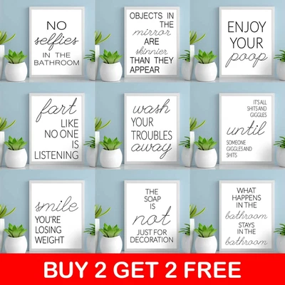 £2.99 • Buy Bathroom Typography Prints Minimalist Wall Funny Art Poster Quality Toilet A4 A5
