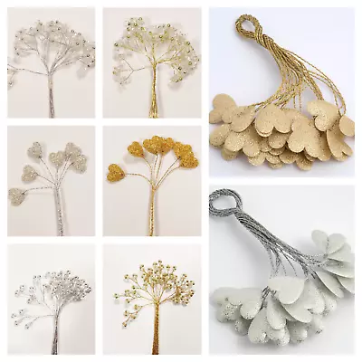 Heart Flower Sprays Wired String Bouquet Wedding Embellishment Silver Gold • £4.75