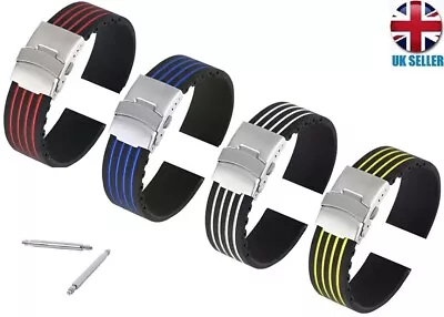 Silicone Rubber Sport Watch Strap Band Blue Red White Yellow 18-20-22-24mm • $13.59