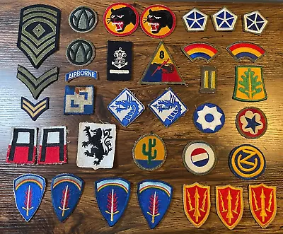 Vintage WWII U.S. Army Military Uniform Patches Lot Of 35 Dragon Cactus Sword • $49.95