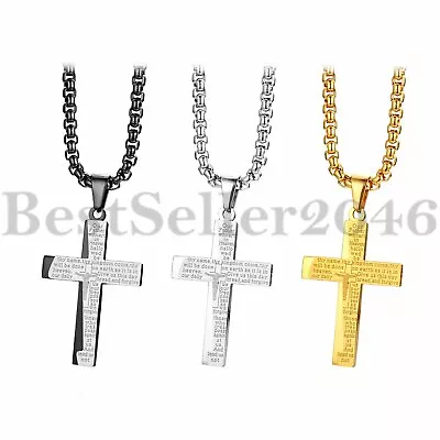 Men Women Jesus Christ Cross Lord's Prayer Necklace Stainless Steel Pendant 22  • $9.99