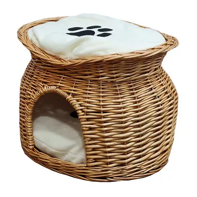 £35.56 • Buy Wicker Cat House Pet Bed Basket Kitten Tower Cozy Cave Cushions Honey S247..