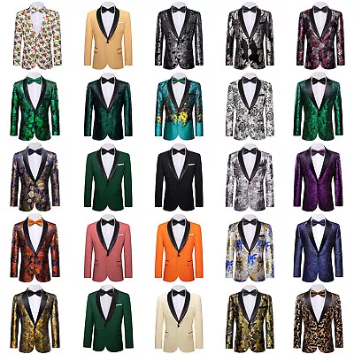 Mens Suit Floral Paisley Tuxedo Closure Collar Single Breasted Blazer Prom Event • $47.86