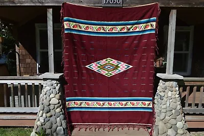Rare Old Mexican Wool Serape Native Southwest Saltillo * Huge 66  X 88  Fringe • $99.99